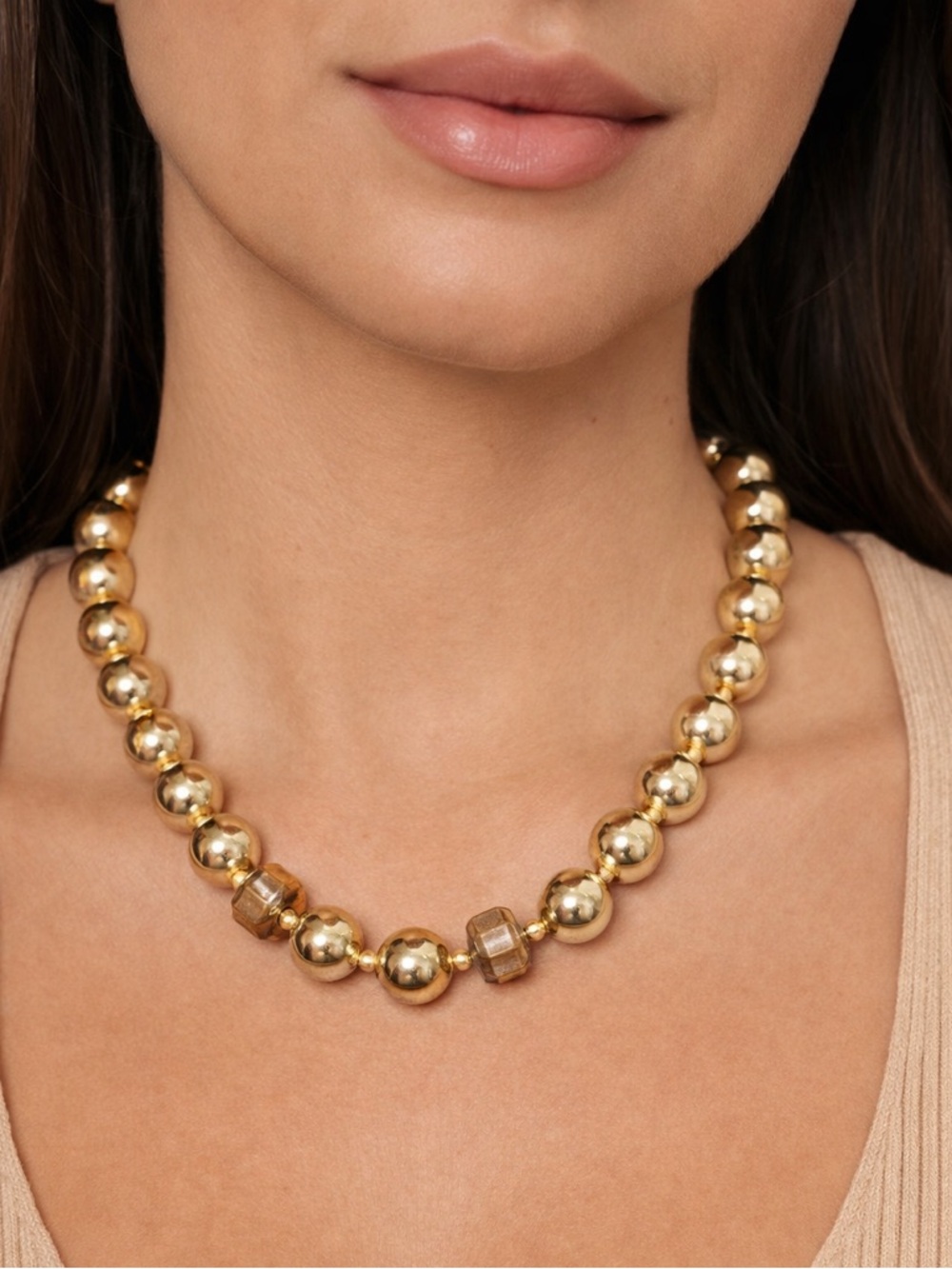 Anne Klein Gold Tone Beaded Necklace Chunky Statement Minimalist Luxe